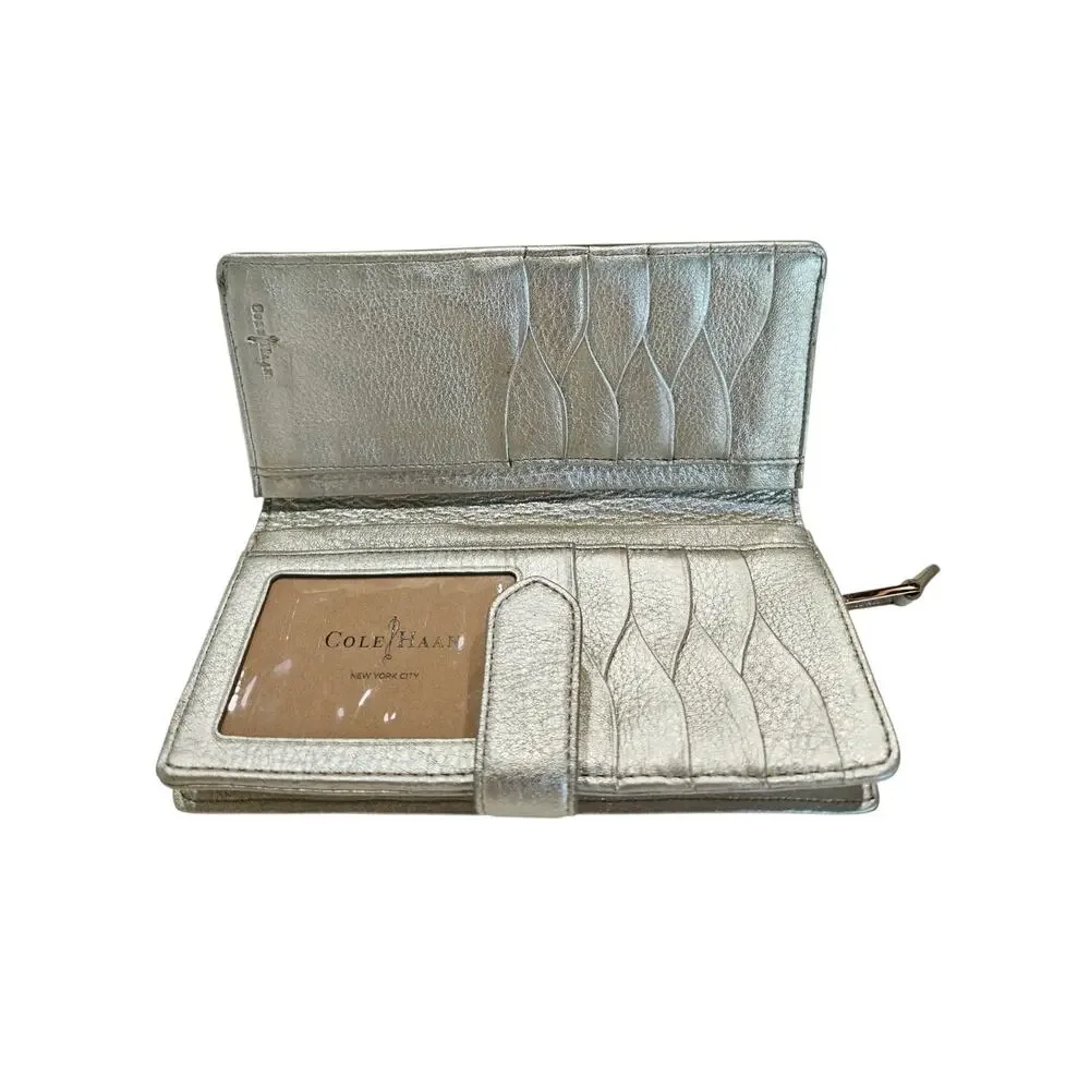 Cole Haan White Gold Pebbled Leather Slim Zip Wallet NWT